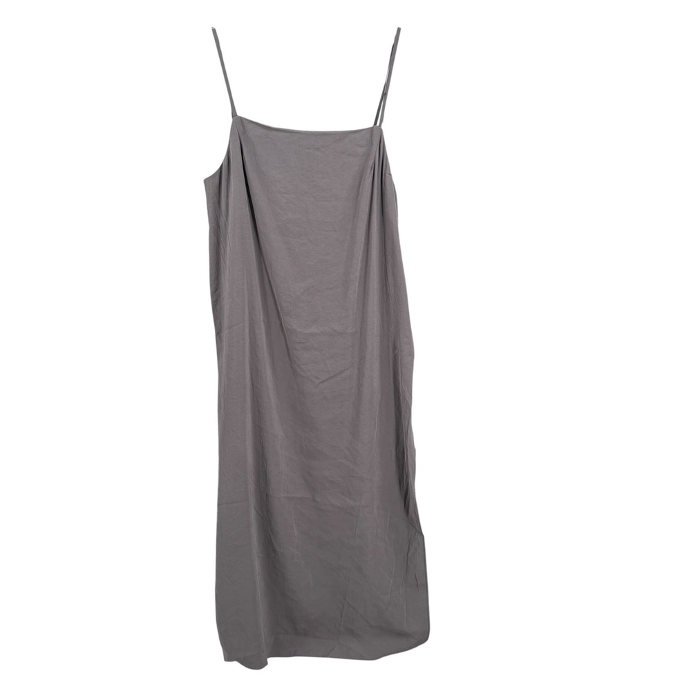 Topshop Long Dress Size 12 Grey Modal Blend Spaghetti Strap Side Slit Minimalist